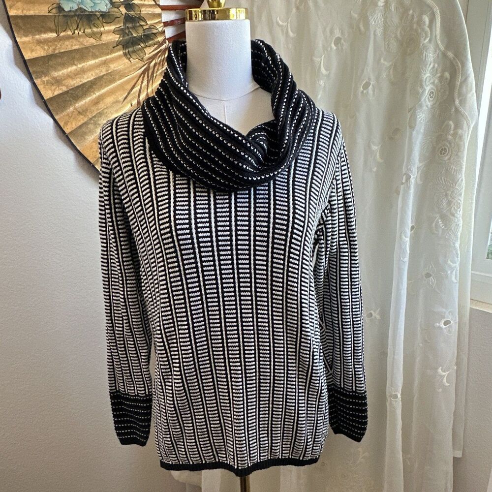 Calvin Klein Women’s Striped Cowl Neck Cotton Knit Pullover Sweater M